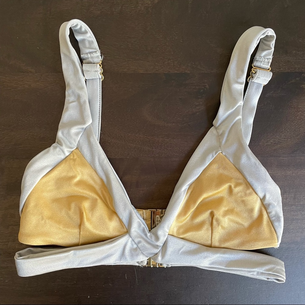 🆕 Les Canebiers Palmier Metallic Silver & Gold Strappy Bikini Top & Bottom - Picture 5 of 15